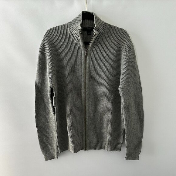 Express Other - Express Men's XL Gray Ribbed Full Zip-Up Sweater 100% Cotton